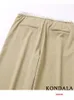 kondala Vintage Khaki Office Lady Suit V-Neck Single Butt Sleevel Vest High Waist Lg Straight Pants Fi 2023 Autumn h8pa#