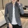 2022 Autumn Stand Okoł Mężczyźni Blezery Slim Fit Casual Sull Jucke Fi Plaid Busin Social Coat Groom Dr Blazer U4JC#