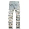 men Fr Embroidery Denim Jeans Fi Fringe Patches Patchwork Pants Slim Straight Wide Leg Trousers W8Ua#