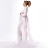 High Neck Stretchy Mesh Maternity Pography Tulle Dress Full Hylsa Se genom graviditet Maxi för Poshoot 240321