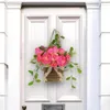 Dekorativa blommor Rose Door Wreath Creative Pink Flower Hangings Basket Farmhouse Welcome Decor Spring Festival Ornaments Artificial Floral