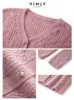 Vimly Pink Wool Blend Knitte Women Cardigan V-Neck Woolen Seater Coat 2024 Spring Fi Sofit Soft Knitwear Womens Top 16586 2839＃