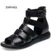 Sıradan ayakkabılar zxryxgs yaz açık ayak parmağı orijinal deri sandalet düz roman 2024 büyük boyutlu serin botlar kadın