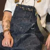 retro Cargo Overalls Navy Deck Denim Bib Overalls Wed Denim Straight Jeans Japanese Men's Pocket Jumpsuit Trendy Street Wear 58DR#