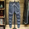 Alla moda degli uomini dei jeans elastico in vita primavera autunno uomo cargo jeans allacciati alla caviglia pantaloni harem n0zb #