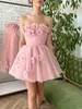 Party Dresses 3D Flower Knee Length Cocktail Dress Romantic A-line Strapless Homecoming Sweet Bohemian Vestidos De Novia