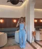 Fashion Sequins Denim Set Women Axel Trapless Tunic midja Crop Top and Wide Leg Pant Suit 2 Piece Set Outfits Tracksuit 240321