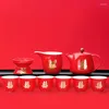 Teaware Sets 10 Pcs/set Ceramic Red Wedding Tea Set Gift Porcelain Chinese Household Teapot Bride Dowry Marriage Celebration