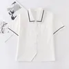 Kort ärm Sailor Suit Shirt JK Uniform Basic Tops Sweet Japanese School Dress for Grils High midje arbetskläder 240325