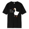 Internet Famous Big White Duck Funny Printed T-shirt män Kvinnor Par Kort ärm 100% Cott Black Tshirt O-Neck Clothing W0UH#