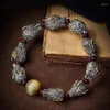 Bangle Rdlongsheng Nine-Child Bransoletka Męska Plaga Zagraj w antyczne smocze skala Tiger Eye Stone Bead Advanced Feeling264J