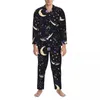 Ev Giyim Karikatür Ay Pijama Setleri Sonbahar Deniz Uzay Baskı Modaya Düzenli Sweetwear UNISEX İki Parça Vintage Büyük Boyutlu Özel Takım Hediyesi