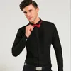 Klassisk vingad krage klänningsskjorta Mens Wingtip Tuxedo Formella skjortor med Red Black Bow Tie Party Dinner Wedding Bridegroom Tops240325