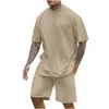 Mode Effen Tweedelige Pak 3D Mannen Korte mouwen Oneck T-shirts En Shorts Outfits Zomer Casual Eenvoud Sets Sweatshirt 240315