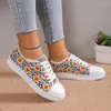 Casual Shoes Plus Size 43 Women's Flat 2024 Sunflower Print Lace Up Canvas Outdoor Versatile Walking Vulcanized