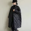 oversize Losse Katoenen Geruite Jas Midi-Lengte Solide Vintage Opgevulde Jas Winter Casual Koreaanse Mode W Outwear 68x9 #