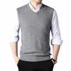 Toppklass Ny Autum Winter Fi Brand Designer V Neck Sweater Vest Knit Men Pullover Korean ärm Casual Men's Clothing R0GW#