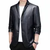 hoo 2024 Herren Fi PU-Leder Lederblazer Casual Slim Fit Lederblazer o38x#