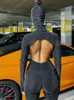 Kliou Shiny Outstanding Bodyc con cappuccio tuta da donna manica Lg sexy Backl Fi streetwear skinny slim femminile generale z0go #
