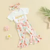 Kleidungssets Kleinkind Baby Mädchen Geburtstag Outfit Süße Eins Zwei Drei Bodysuit Hemd Top Blumen Flare Hose Stirnband Party Kleidung