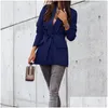 Women'S Suits & Blazers Western Style Casual Lapel Suit Jacket With Pockets Spring Autumn Office Lady Elegant Long-Sleeved Slim-Fit B Dhjaf