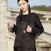 Ubranie etniczne 2024 Tradycyjne chińskie kobiety Hanfu Tops National Satin Jacquard O-Neck Bluzka Elegancka retro tang garnitur vintage folk