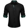 Men's Dress Shirts Designer Solid Black Shirt Long Sleeve Business Casual Social Blouse With White Dot Contrasting Cuff Collar