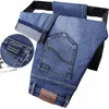 Fi Mens Elastic Busin Straight Jeans Bleu Slim Casual Denim Pantalon Printemps Eté Cott Mens Denim Pantalon Plus Taille W7iv #