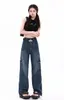 Damen Jeans WCFCX STUDIO Multi-Pocket Vintage Streetwear Korean Y2K Baggy Cargo High Waist Straight Wide Leg Pants Denim Hose