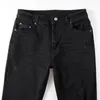 Männer Klassische schwarze Jeans Stretch Denim Löcher zerrissene dünne Hosen Streetwear Tapered Hosen Hohe Qualität Q3MS #