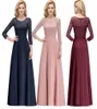 New Cheap Designer 34 Long Sleeves Mother of Bride Dresses Lace Top Scoop Neck Floor Length Formal Evening Party Prom Gown CPS1079336066