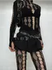 altgoth Sexy See Through Mesh 2 pezzi Abiti da donna Streetwear Cyberpunk Mall Gothic Lg Sleeve T-shirt Pantaloni a vita alta Tute u8zO #