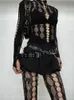 altgoth Sexy See Through Mesh 2 Stuks Pakken Vrouwen Streetwear Cyberpunk Mall Gothic Lg Mouw T-shirt Hoge Taille Broek Past u8zO #