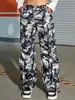 Femmes Camo Print Cargo Pantalon 2023 Trendy Street Cordon de serrage à la taille Poches latérales Parachute Pantalon Hip Hop Pantalon de survêtement G8ky #