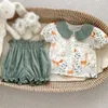 Set di abbigliamento Set estivo coreano per bambini Top scozzesi senza maniche e Bloomer 2 pezzi Vestito per ragazze T-shirt per bambini alla moda 0-3 anni