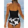 Roupa de banho feminina coco cordão lado halter pescoço tankini conjunto verão praia wear bonito maiô feminino sexy biquíni