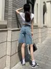 DFRCAEG 2023 Summer Jean Shorts Women Street noszenie wysokiej talii Burrs szeroka noga pół długości Bermuda Denim krótkie