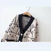 fi Carto Cardigan com decote em V Camisola Mulheres 2023 Inverno Novo Gato Bonito Retro Profial Lg-sleeved Casaco de Malha 15jq #