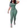 Lounge Wear Ribbed Casual 2 Piece Summer Shorts Set för Women Sleeve Top+Elastic Leggings Outfits Z8M9#