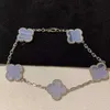 Designer Fashion 925 Sterling Silver Van Purple Jade Jadeite Four Leaf Clover Bracelet 18K Platinum High Edition Logo