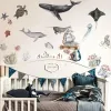 Klistermärken nordisk akvarell under vattnet värld vägg klistermärke för barn rum barnkammare selfadhesive tecknad maneter valhaj dekaler