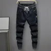 Trendy heren jeans elastische taille streetwear bodems hoge taille enkelgebonden harembroek S8S0 #