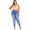 Femme Hiver Belle Fr Faux Denim Jeans Pantalons Dames Skinny Poches Pantalons Haute Qualité Vêtements Plus Taille L-6XL 2023 g1ZN #