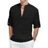 Hommes Casual Cott Shirt Lg Manches Col Bande Henley Chemise Couleur Unie Tops i5qK #