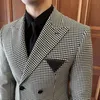 Houndstooth Blazer Hombre Vêtements de luxe coréens Double boutonnage Blazers Vestes pour hommes Busin Casual Slim Fit Costume Manteaux 3XL o8Ke #