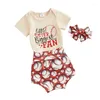 Kläduppsättningar födda Baby Girl Baseball Outfit Letter Print Kort ärm Romper Shorts pannband Set 3st Summer Outfits