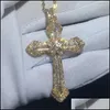 Naszyjniki wiszące 14K złoty długi Diamentowy Krzyż 925 Sterling Sier Party Wedding Pendants Naszyjnik dla kobiet mężczyzn Mężczyzn MOISSANITE Biżuteria Prezent Dhssx