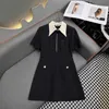 Basic & Casual Dresses designer brand 2024 Early Spring New Nanyou Pra Fashion Triangle Diamond Buckle Decorative Collar Contrast Lapel Short Sleeve Dress PUFW