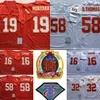 Retrocesso futebol vintage 58 Derrick Thomas Jersey 1994 75º 35º aniversário 19 Joe Montana 32 Marcus Allen 16 Len Dawson costurado vermelho branco uniforme de cor do time