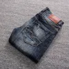 Nouvellement Fi Designer Hommes Jeans Haute Qualité Rétro Mer Bleu Stretch Slim Fit Ripped Jeans Hommes Vintage Denim Pantalon Hombre h2au #